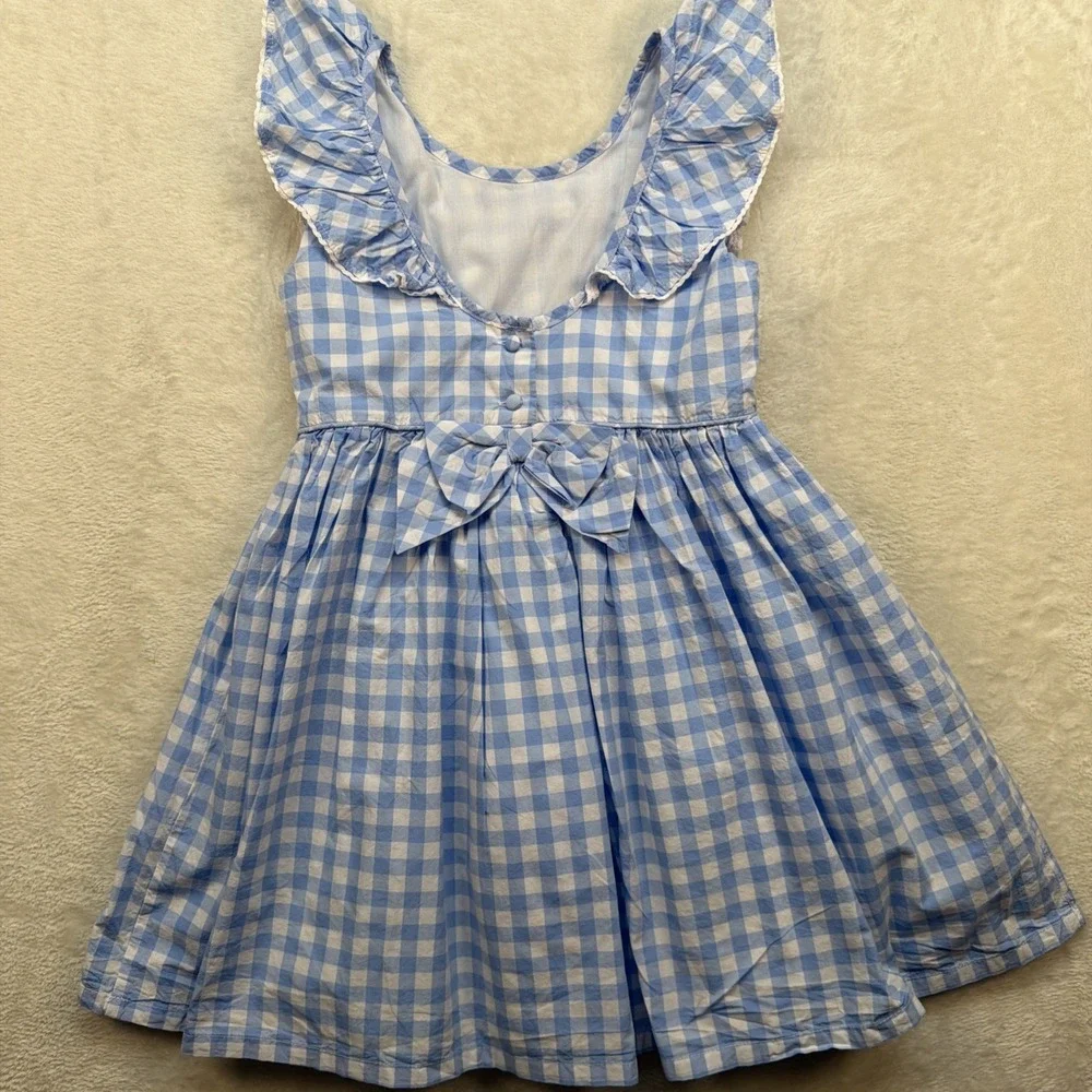 Tommy Bahama Girls Blue Gingham Dress Ruffle Bow Garden Party Picnic Size 7